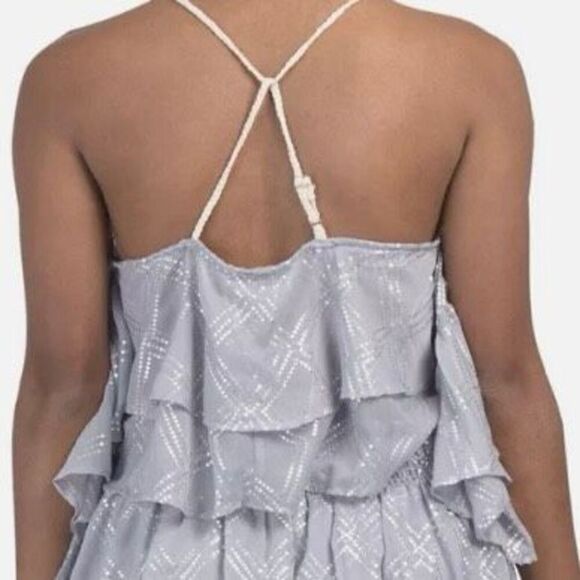 Surf Gypsy Grey Blue Metallic Deco Print Crop Tank - Picture 2 of 7